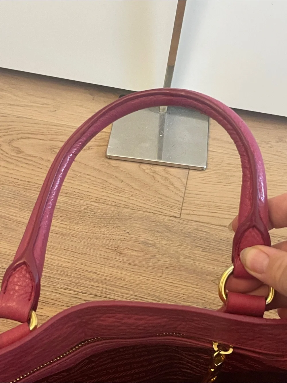 Prada Peonia Pink Vitello Daino Leather Tote Satchel Gold Hardware Shoulder Bag